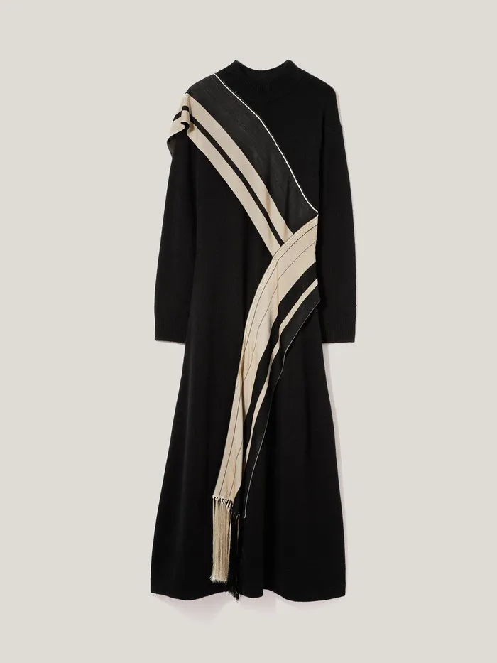 Women Opera Scarf Knitted Dress Black Jigsaw Knitwear and Cashmere