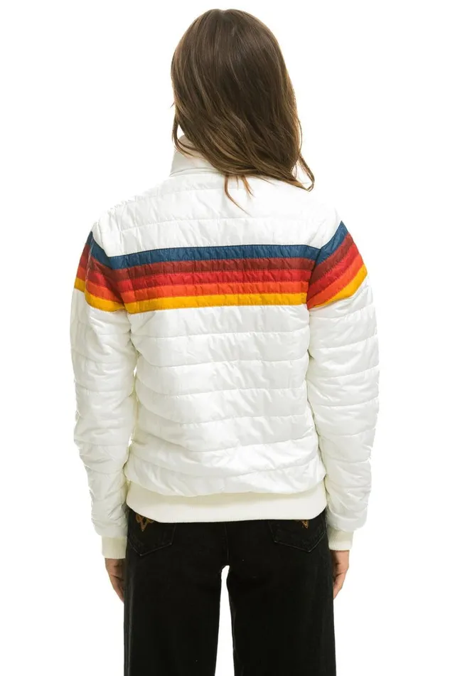 Women Outerwear Aviator Nation 5 STRIPE RAINBOW SLEEVE JACKET 8211 WHITE GLOSSY