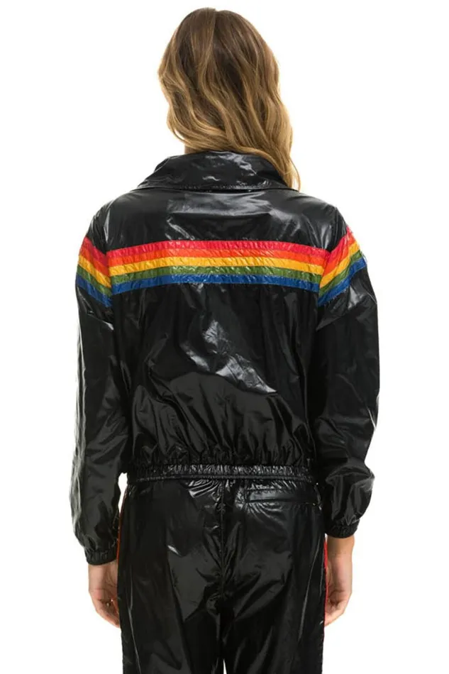 Women Outerwear Aviator Nation 5 STRIPE WINDBREAKER 8211 BLACK GLOSSY