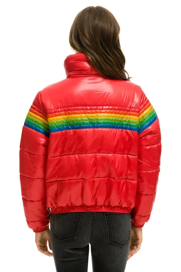Women Outerwear Aviator Nation 6 STRIPE LUXE APRES PUFFER JACKET 8211 GLOSSY CHERRY Women Outerwear Aviator Nation 6 STRIPE LUXE APRES PUFFER JACKET 8211 GLOSSY CHERRY