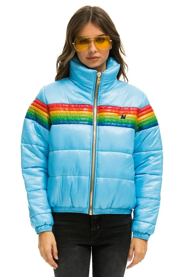 Women Outerwear Aviator Nation 6 STRIPE LUXE APRES PUFFER JACKET 8211 GLOSSY SKY