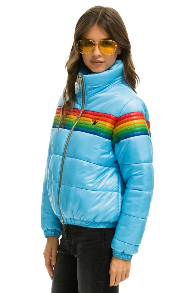 Women Outerwear Aviator Nation 6 STRIPE LUXE APRES PUFFER JACKET 8211 GLOSSY SKY Women Outerwear Aviator Nation 6 STRIPE LUXE APRES PUFFER JACKET 8211 GLOSSY SKY
