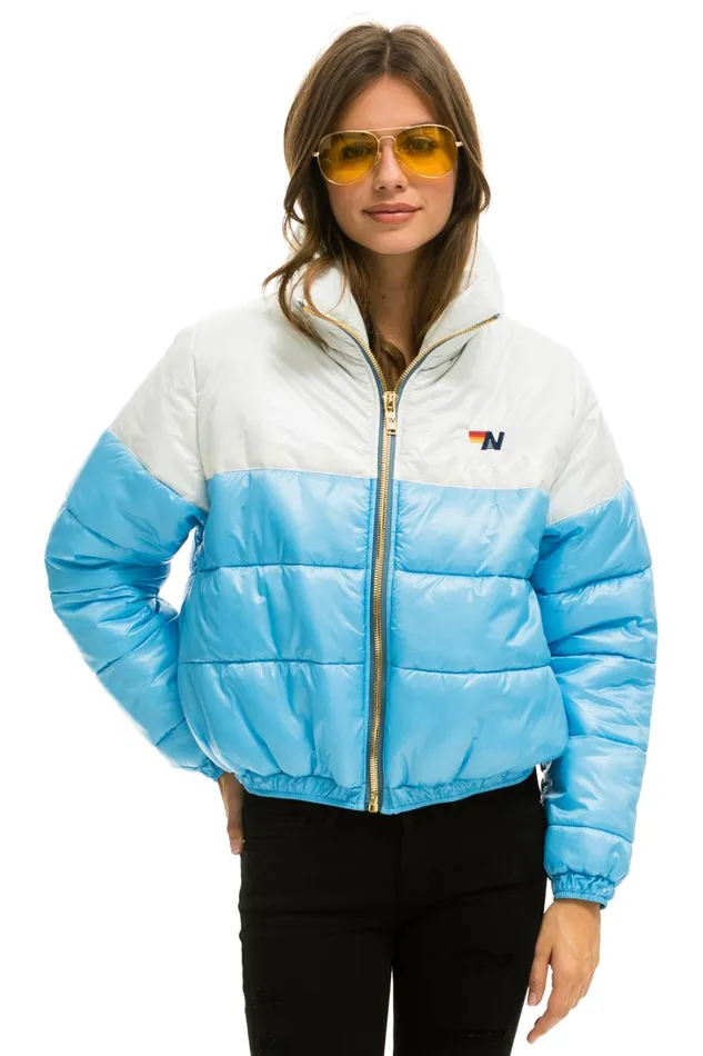 Women Outerwear Aviator Nation COLOR BLOCK HALF AND HALF APRES PUFFER JACKET 8211 WHITE GLOSSY Women Outerwear Aviator Nation COLOR BLOCK HALF AND HALF APRES PUFFER JACKET 8211 WHITE GLOSSY
