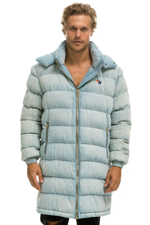 Women Outerwear Aviator Nation DENIM PUFFER LONG TREKKER JACKET 8211 SUPER LIGHT