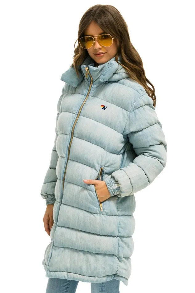 Women Outerwear Aviator Nation DENIM PUFFER LONG TREKKER JACKET 8211 SUPER LIGHT