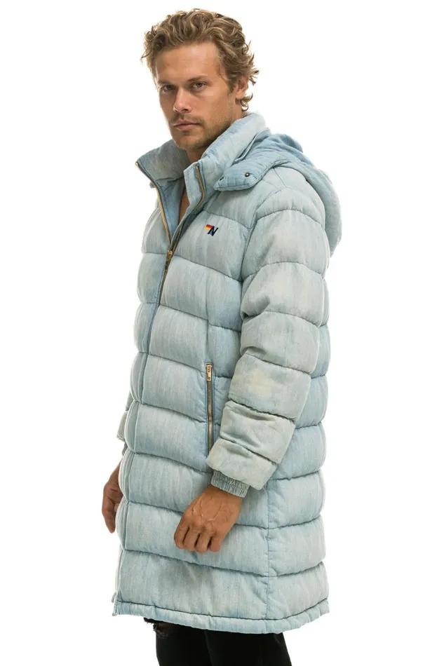 Women Outerwear Aviator Nation DENIM PUFFER LONG TREKKER JACKET 8211 SUPER LIGHT