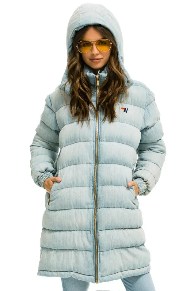 Women Outerwear Aviator Nation DENIM PUFFER LONG TREKKER JACKET 8211 SUPER LIGHT