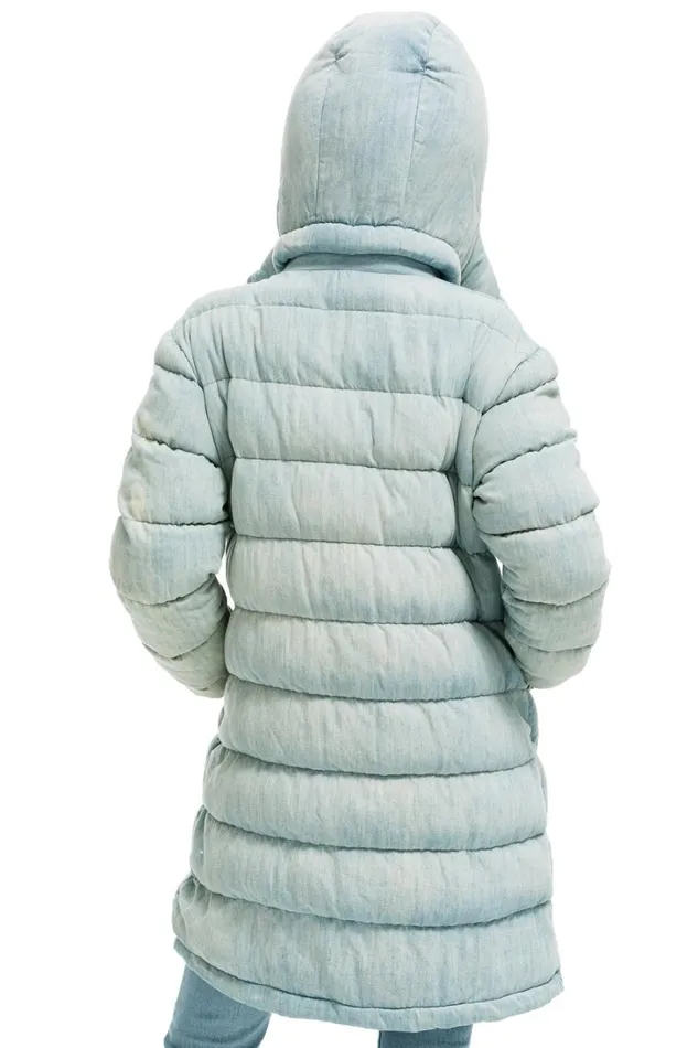 Women Outerwear Aviator Nation DENIM PUFFER LONG TREKKER JACKET 8211 SUPER LIGHT