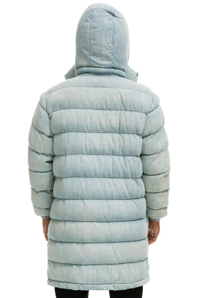 Women Outerwear Aviator Nation DENIM PUFFER LONG TREKKER JACKET 8211 SUPER LIGHT