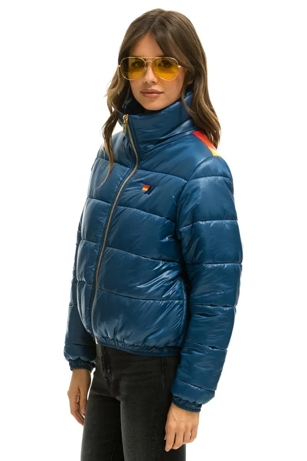 Women Outerwear Aviator Nation SUNBURST APRES PUFFER JACKET 8211 GLOSSY DEEP BLUE