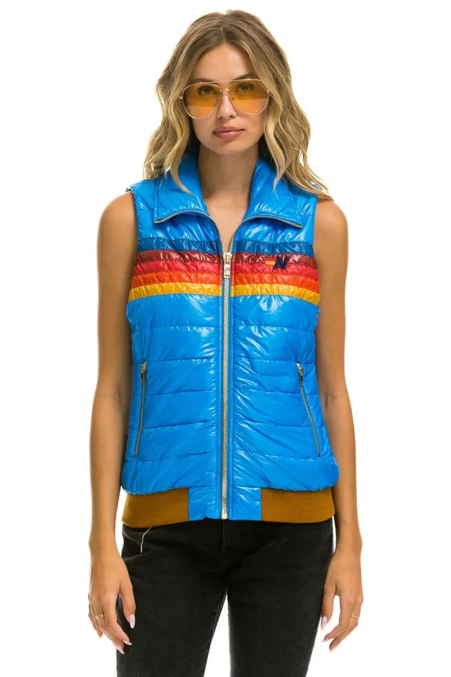 Women Outerwear Aviator Nation WOMEN039S 5 STRIPE VEST 8211 GLOSSY BLUE CINA