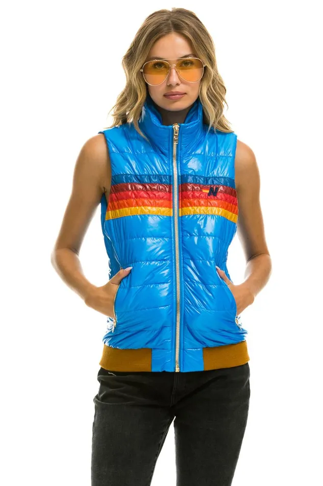 Women Outerwear Aviator Nation WOMEN039S 5 STRIPE VEST 8211 GLOSSY BLUE CINA Women Outerwear Aviator Nation WOMEN039S 5 STRIPE VEST 8211 GLOSSY BLUE CINA