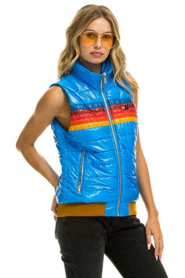 Women Outerwear Aviator Nation WOMEN039S 5 STRIPE VEST 8211 GLOSSY BLUE CINA Women Outerwear Aviator Nation WOMEN039S 5 STRIPE VEST 8211 GLOSSY BLUE CINA