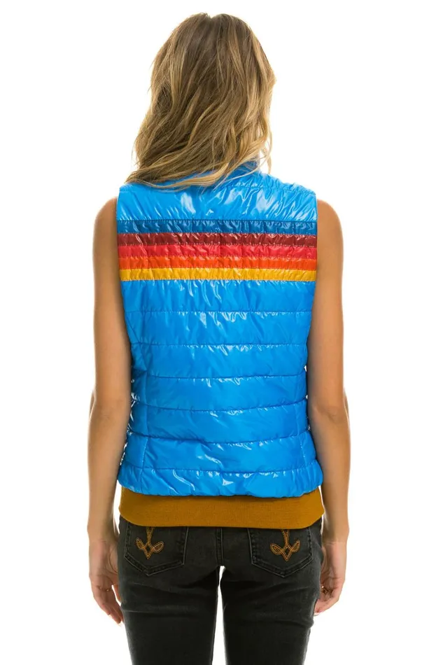 Women Outerwear Aviator Nation WOMEN039S 5 STRIPE VEST 8211 GLOSSY BLUE CINA Women Outerwear Aviator Nation WOMEN039S 5 STRIPE VEST 8211 GLOSSY BLUE CINA