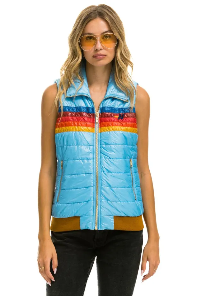 Women Outerwear Aviator Nation WOMEN039S 5 STRIPE VEST 8211 GLOSSY SKY