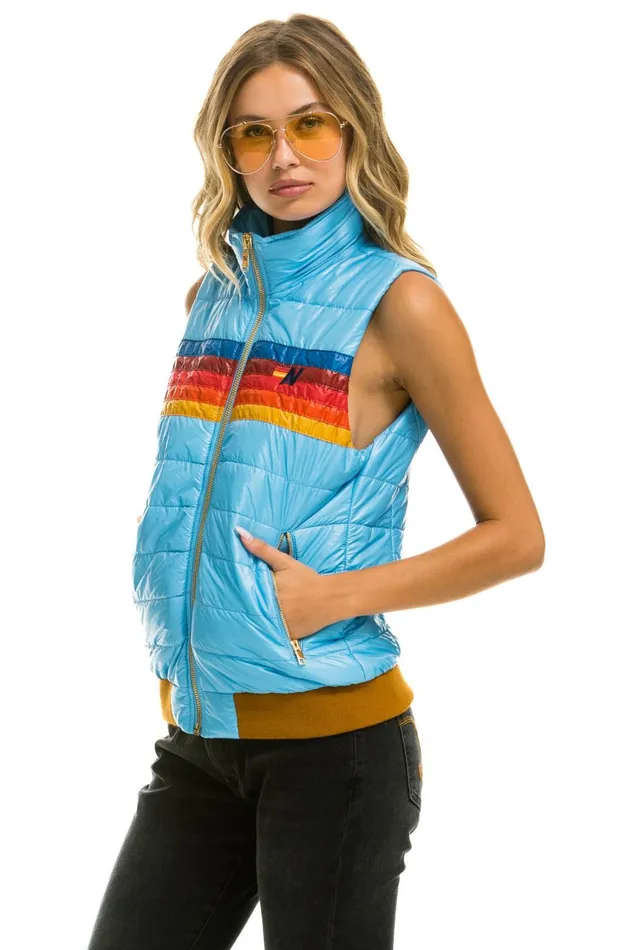 Women Outerwear Aviator Nation WOMEN039S 5 STRIPE VEST 8211 GLOSSY SKY Women Outerwear Aviator Nation WOMEN039S 5 STRIPE VEST 8211 GLOSSY SKY