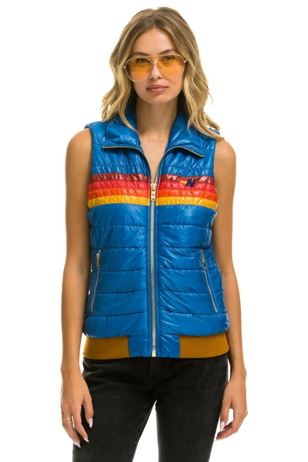 Women Outerwear Aviator Nation WOMEN039S 5 STRIPE VEST 8211 GLOSSY SNORKEL BLUE
