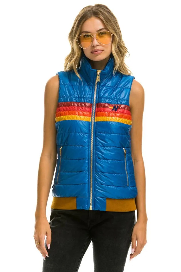 Women Outerwear Aviator Nation WOMEN039S 5 STRIPE VEST 8211 GLOSSY SNORKEL BLUE