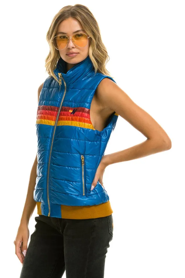 Women Outerwear Aviator Nation WOMEN039S 5 STRIPE VEST 8211 GLOSSY SNORKEL BLUE