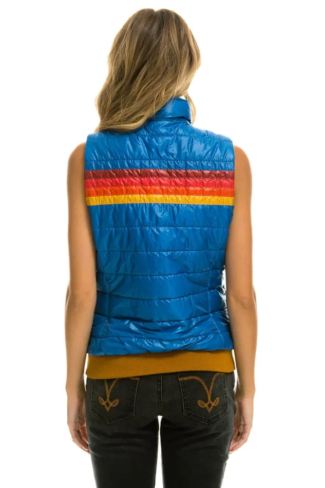 Women Outerwear Aviator Nation WOMEN039S 5 STRIPE VEST 8211 GLOSSY SNORKEL BLUE