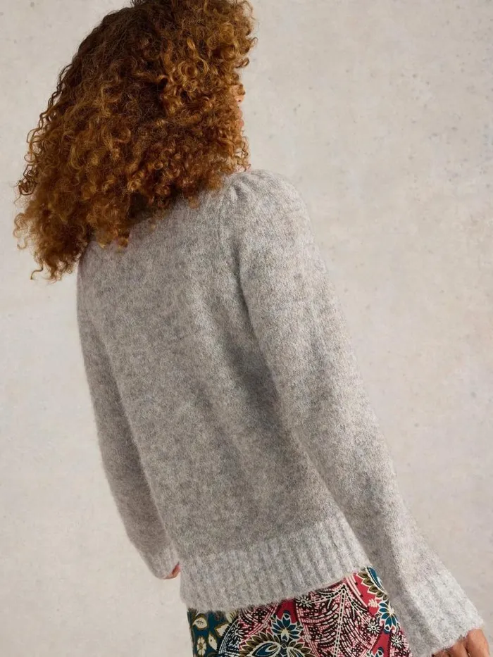 Women PAIGE PUFF SLEEVE JUMPER Mid Grey White Stuff Knitwear Women PAIGE PUFF SLEEVE JUMPER Mid Grey White Stuff Knitwear
