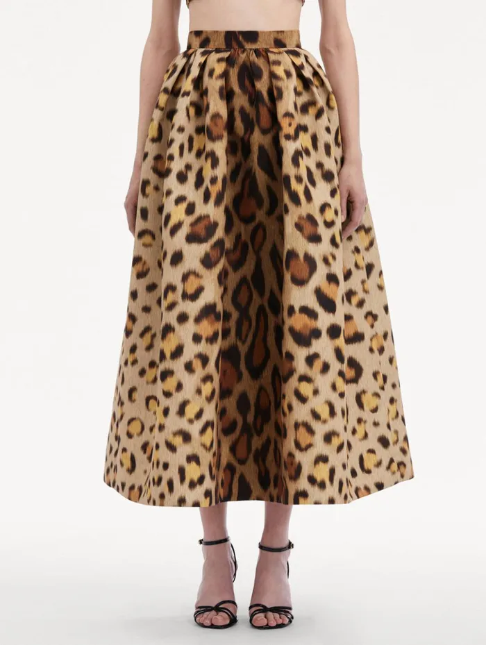 Women Pants and Skirts Oscar De La Renta Jaguar Faille Skirt Beige Multi Women Pants and Skirts Oscar De La Renta Jaguar Faille Skirt Beige Multi