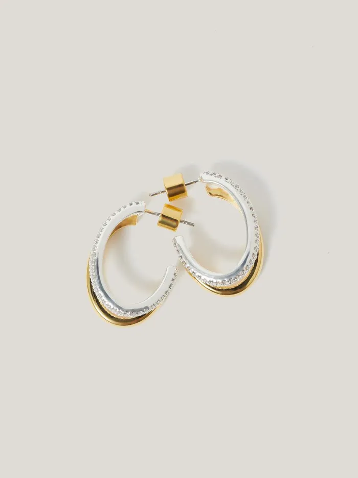 Women Pave Double Hoop Earring Gold Jigsaw Jewellery