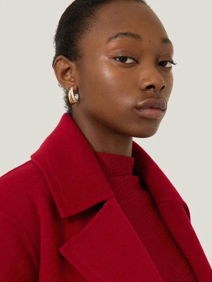 Women Pave Double Hoop Earring Gold Jigsaw Jewellery