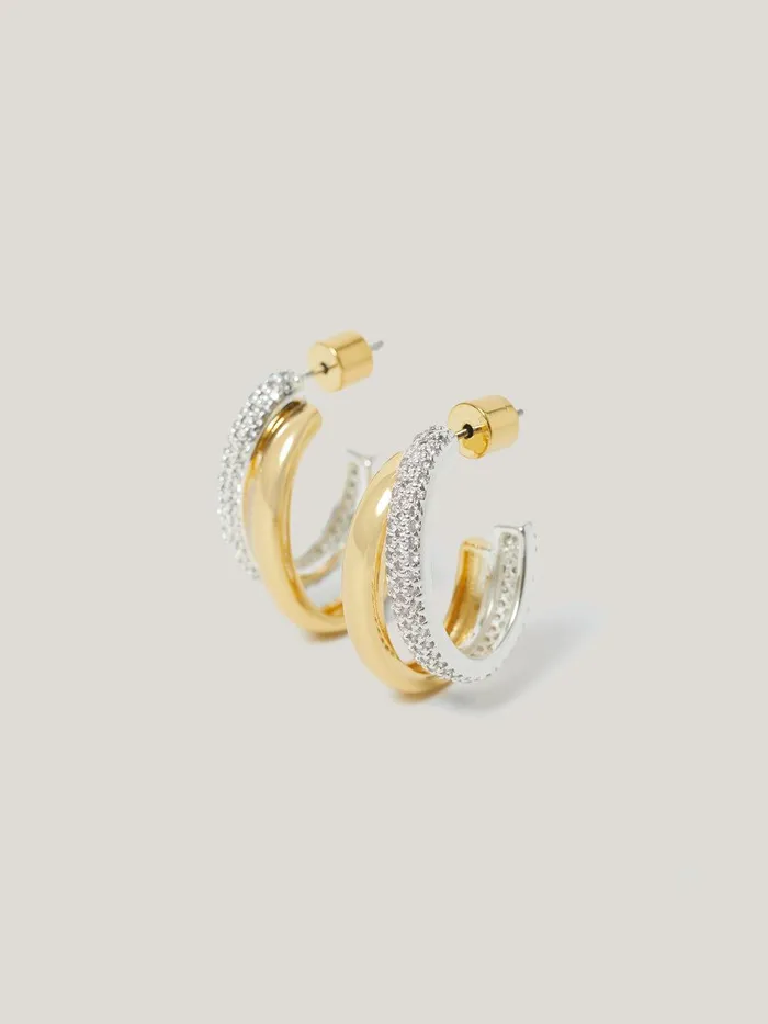 Women Pave Double Hoop Earring Gold Jigsaw Jewellery