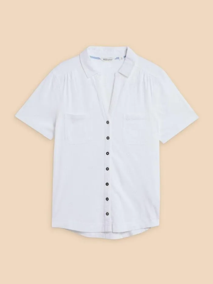 Women PENNY POCKET EMBROIDERED SHIRT Pale Ivory White Stuff Shirts and Blouses