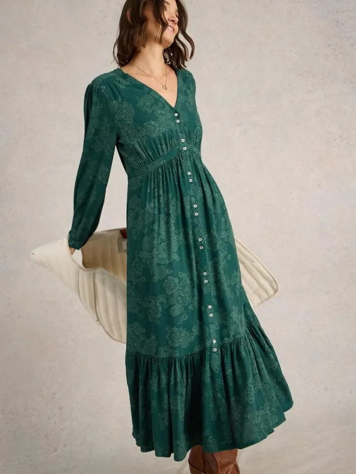 Women Phoebe Midi Dress Teal Print White Stuff Dresses