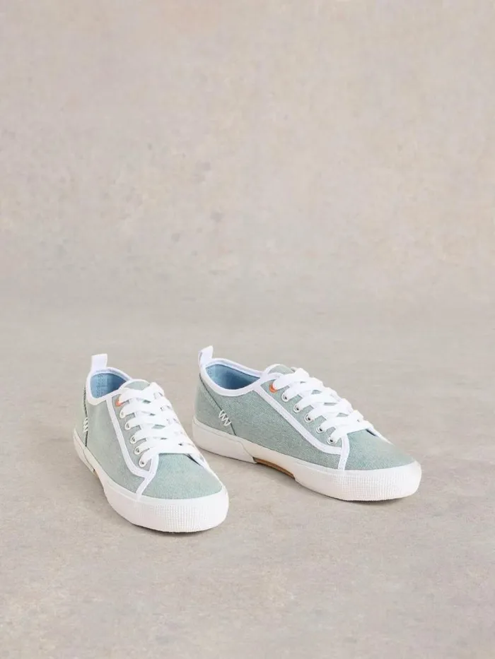 Women Pippa Canvas Lace Up Trainers Chambray Blue White Stuff Trainers