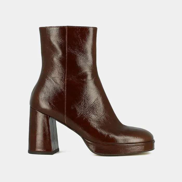 Women Platform Ankle Boots With Square Toes Brown JONAK Ankle Boots Lowboots