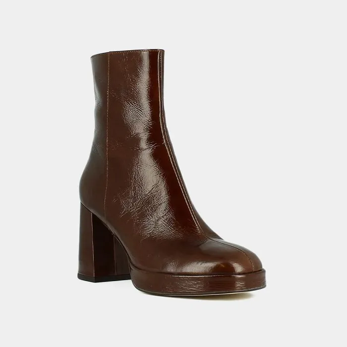 Women Platform Ankle Boots With Square Toes Brown JONAK Ankle Boots Lowboots