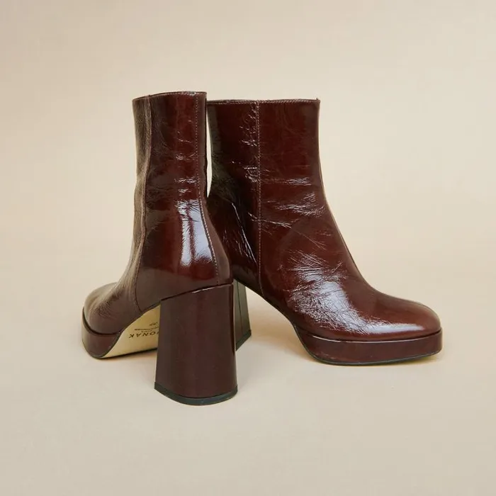 Women Platform Ankle Boots With Square Toes Brown JONAK Ankle Boots Lowboots