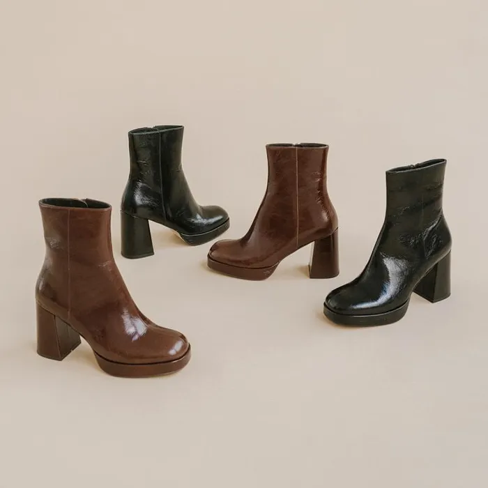 Women Platform Ankle Boots With Square Toes Brown JONAK Ankle Boots Lowboots