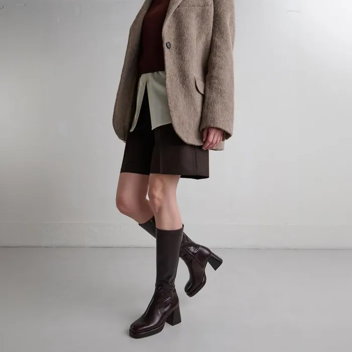 Women Platform Boots Dark Brown JONAK Boots Thighhigh Boots