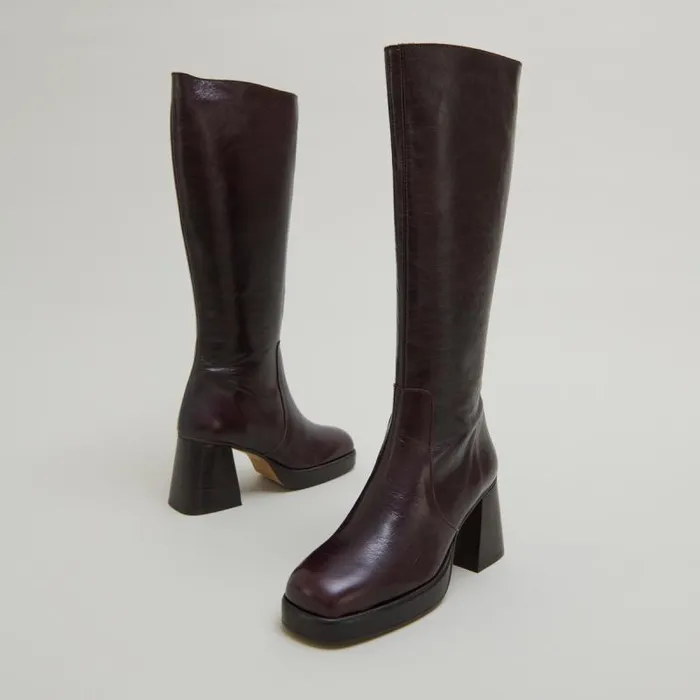 Women Platform Boots Dark Brown JONAK Boots Thighhigh Boots