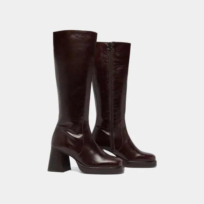 Women Platform Boots Dark Brown JONAK Boots Thighhigh Boots