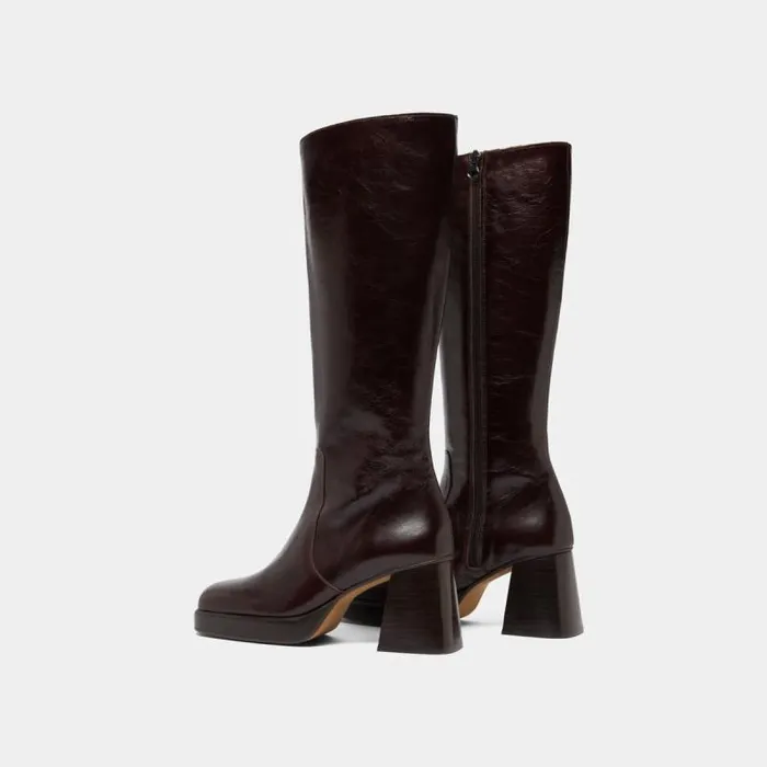 Women Platform Boots Dark Brown JONAK Boots Thighhigh Boots