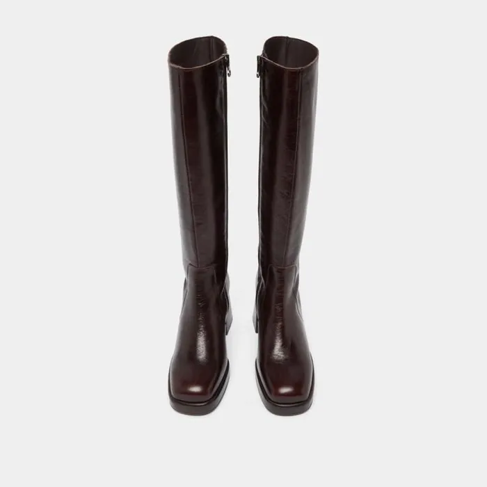 Women Platform Boots Dark Brown JONAK Boots Thighhigh Boots