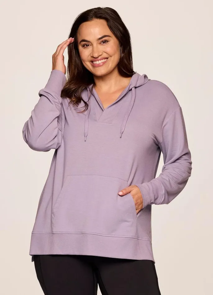 Women Plus Long Weekend Hoodie Tunic Light Purple RBX Active Long Sleeve