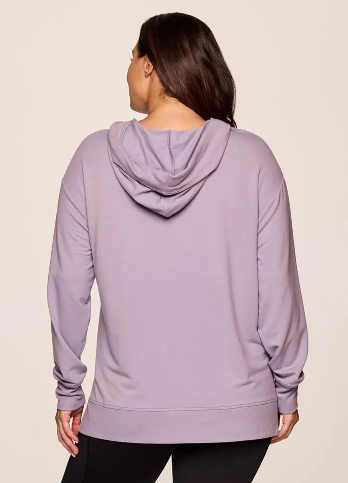 Women Plus Long Weekend Hoodie Tunic Light Purple RBX Active Long Sleeve