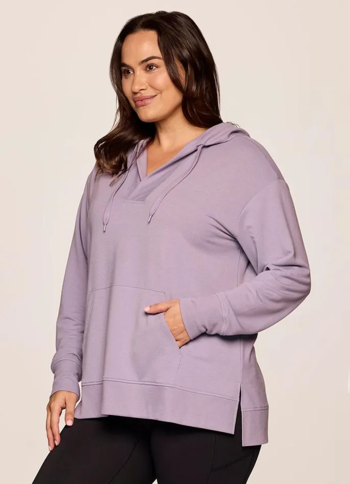 Women Plus Long Weekend Hoodie Tunic Light Purple RBX Active Long Sleeve