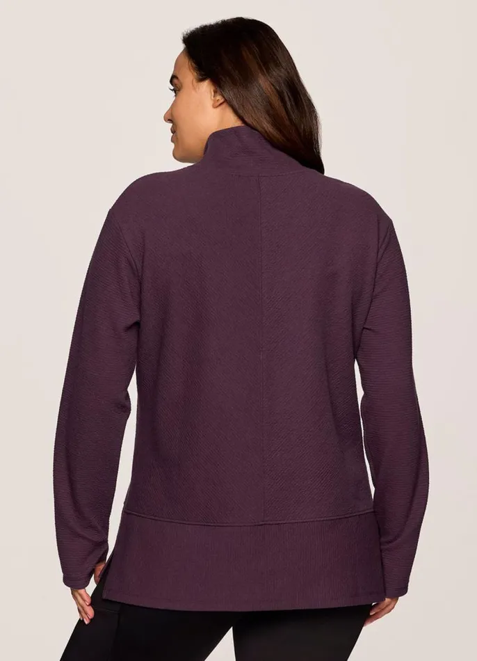 Women Plus Studio Jacquard Mock Neck Pullover Plum RBX Active Long Sleeve