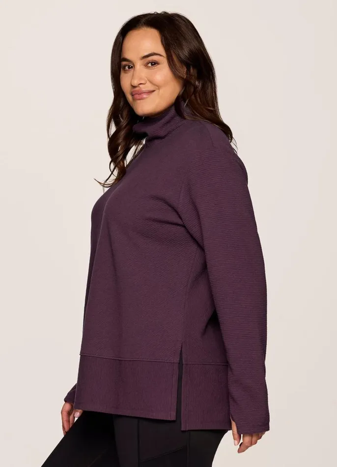 Women Plus Studio Jacquard Mock Neck Pullover Plum RBX Active Long Sleeve