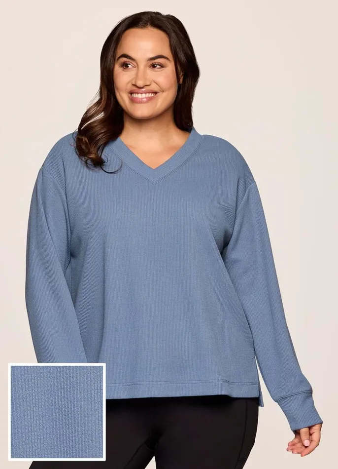 Women Plus Weekend Reset Pullover Blue RBX Active Long Sleeve