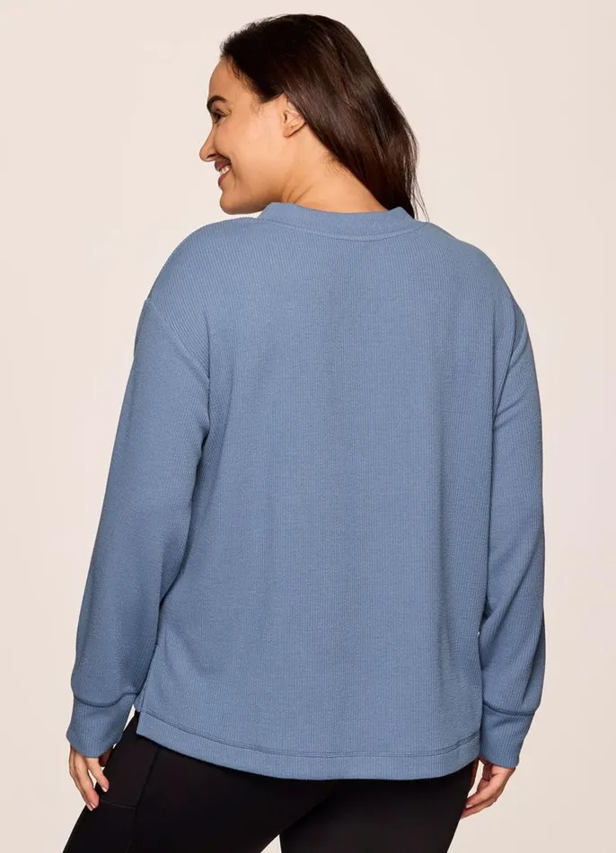 Women Plus Weekend Reset Pullover Blue RBX Active Long Sleeve