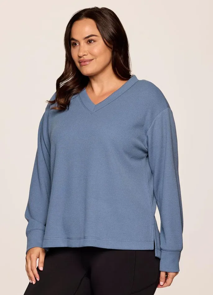 Women Plus Weekend Reset Pullover Blue RBX Active Long Sleeve
