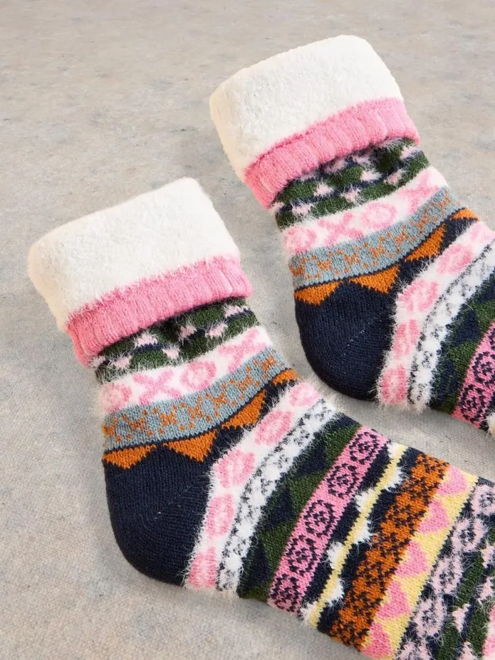 Women Pop Fairsle Cabin Sock Pink Multi White Stuff Socks
